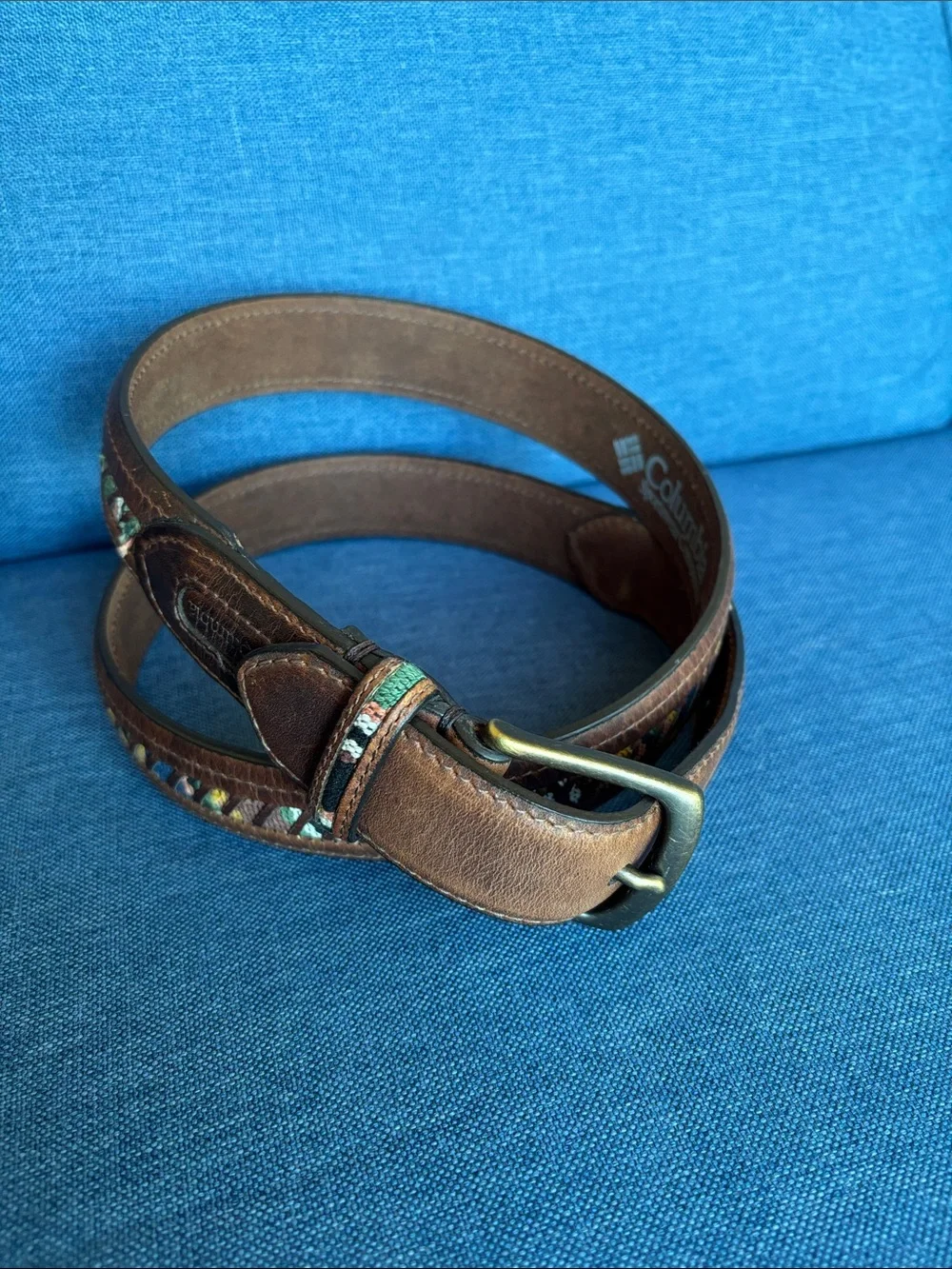 Columbia Sportswear Company Brown Decorative Leather Belt Sz 38/95